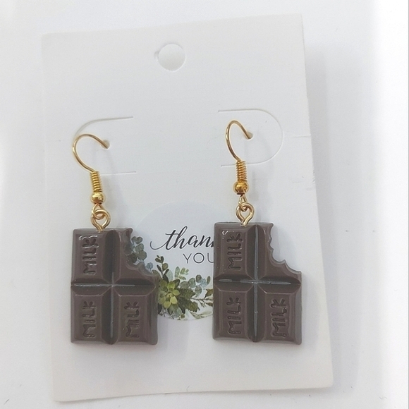 Chocolate Bar Theme Resin Earrings, 1.5-inch - Picture 3 of 3